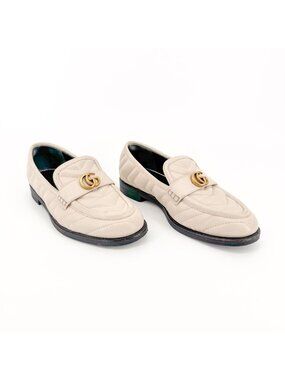 Gucci Marmont GG Matelasse Loafer EU 36.5 US 6.5 White Quilted Chevron Leather